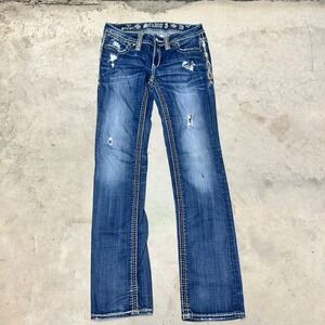 Studio 5 Straight‎ Leg Denim Jeans Womens Size 28 Distressed Rhinestone